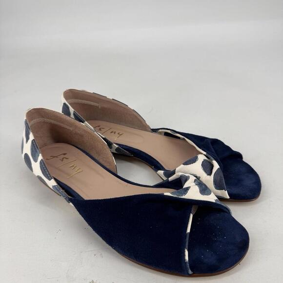 Fs/ny shoes 40 10 navy blue polka dot flats open toe suede work office party - Picture 2 of 6